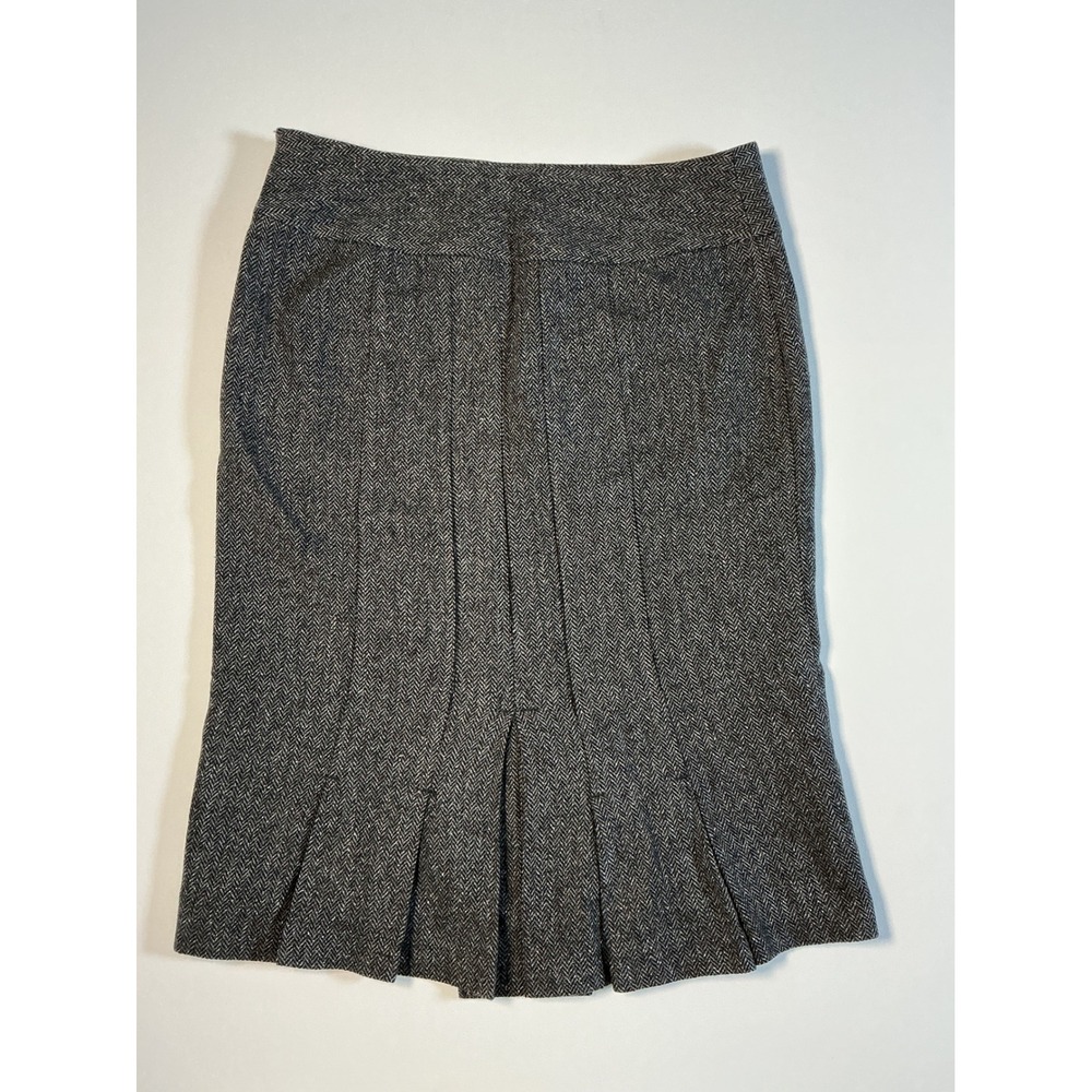 United Colors of Benetton Gray Herringbone Tweed Pleated Midi Skirt IT38 US XS